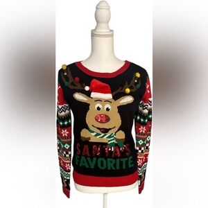 No Boundaries Festive Reindeer Sweater - Black, Red, Green